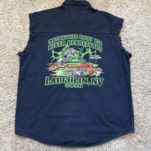 Y2K Vintage 2009 2010 Laughlin River Run Motorcycle Rally Denim Vest - Size 2XL